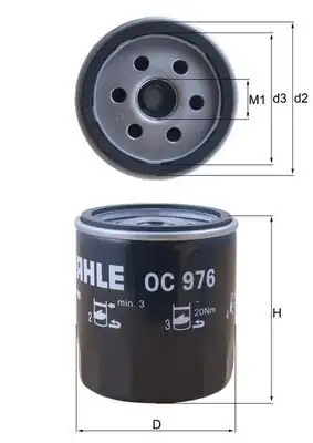 MAHLE OC976 | Yağ Filtresi Partner-Brl-106-206-306 P206 P306 P307 P407 1.9D-2.0Hdi
