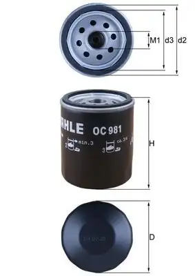 MAHLE OC981 | Yağ Filtresi Ford Fiesta C-Max Focus Mondeo Ka Skoda Favorit Felicia Toyota Hilux VIII 15-21