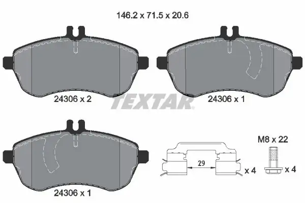 TEXTAR 2430602 | Fren Balatası Ön W204 212 207 Bm 07 13 1798506