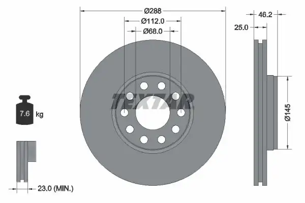 TEXTAR 92121003 | Fren Diski VW Passat A4 1 8t 1 9tdi Ön 288x25 2 Adet