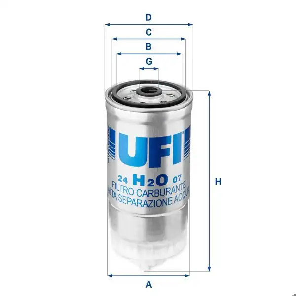 UFI 24.H2O.07 | Filtre Mazot-(Fiat Ducato 2.3 JTD / Kia Sorento 03 / 08 2.5 CRDI / Hyundai Starex-H1 08 / 12)