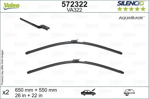 Valeo 572322 Silencio Aquablade Flat Blade Va322 X2 650 550 mm Mercedes Benz Sl 03 2012
