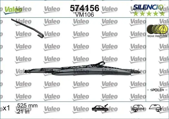VALEO 574156 | Silecek Sılencıo Spoy (X1) Vm106 525mm (Audi A4 Seat Ibiza)
