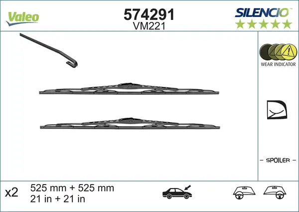 Valeo 574291 Silecek Silencio X2 Vm221 525 525mm Audi A4 95 99