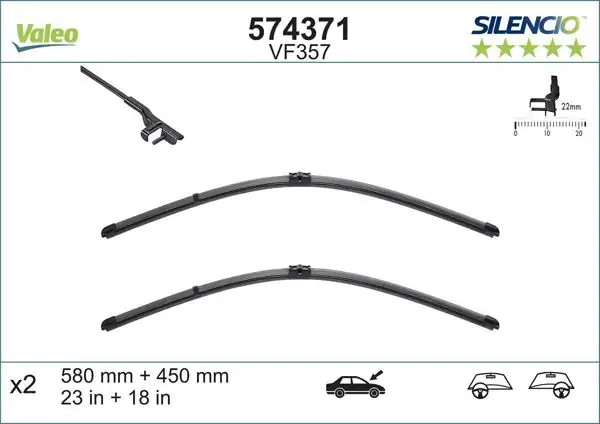 VALEO 574371 | Silencio X-Trm Flat Blade Vm357 (X2) (580 + 450 mm) Alfa Romeo 159