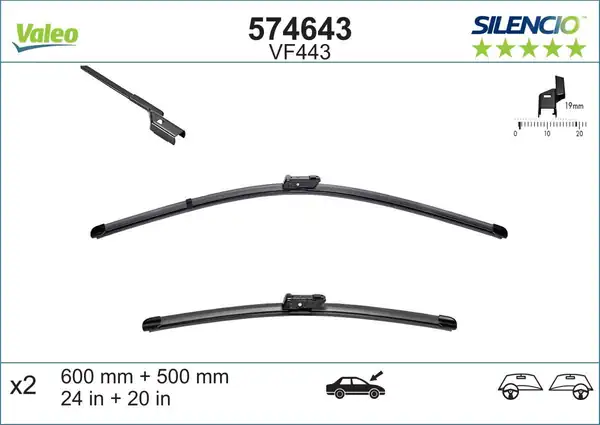 Valeo 574643 Silecek Süpürgesi Ön Takım 600 500 mm Audi A4 A5 Bmw X5 07