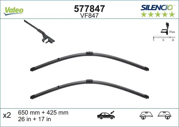 Valeo 577847 Silencio Vf847 X2 650 425mm Ön Porsche 924 Porsche 928 Bmw 6 Coupe F13 Bmw 6 Con.