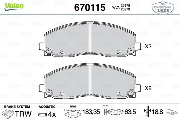 Valeo 670115 Fren Balatası Ön Fiat Freemont 3 6 4 4 2 0 JTD 11 1789214