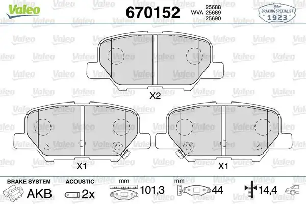 VALEO 670152 | Fren Balata Arka Mitsubishi ASX 12-, Outlander II 12-, Mazda 6 13-, C4 12-