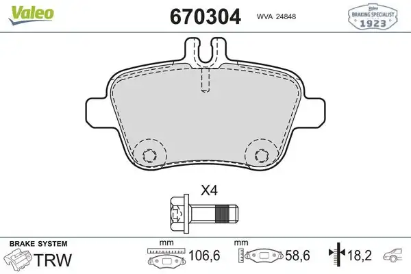 VALEO 670304 | Fren Balata Arka Mercedes W117-156-176-222-246