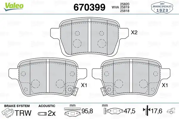 Valeo 670399 Fren Balatası Arka Fiat 500l Egea 1 4 1 6d Multijet 2013