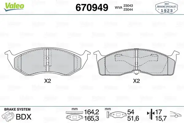 Valeo 670949 Fren Balatası Ön Wva 23043 Chrysler Neon 300m