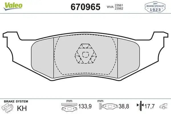 VALEO 670965 | Fren Balatası Arka Wva 23561 Chrysler Pt Cruiser Neon Stratus