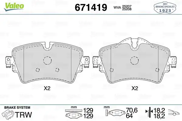 Valeo 671419 Fren Balata Ön Bmw F52 F45 F46 F48 X1 X2 Mini F54 F55 F56 F57 F60