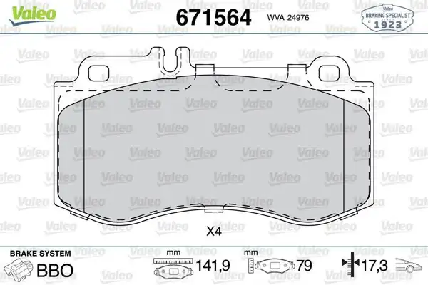 VALEO 671564 | Fren Balatası Ön Mercedes X218 C218 W212 S212