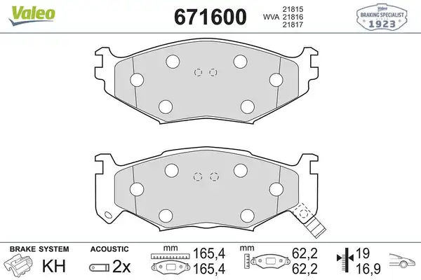 Valeo 671600 Fren Balatası Ön Chrysler Daytona 87 93 Chrysler Grand Voyager 90 95