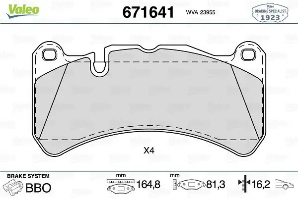 VALEO 671641 | Fren Balatası Ön Mercedes Clk55 Amg 02-06 Clk63 Amg 06-10 Slk55 Amg 04-11