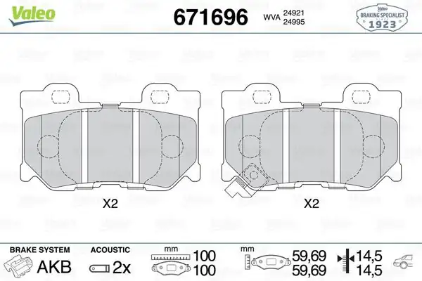 VALEO 671696 | Balata Fren Arka-(Nissan:370Z 2006-Infiniti Fx30 3.0 Dt / Fx37 3.7 / Infiniti G7 3.7 / Q50 / Q60 / Q70