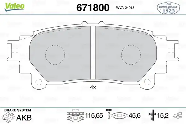 Valeo 671800 Fren Balatası Arka Toyota Prius Plus 1 8 Hybrid