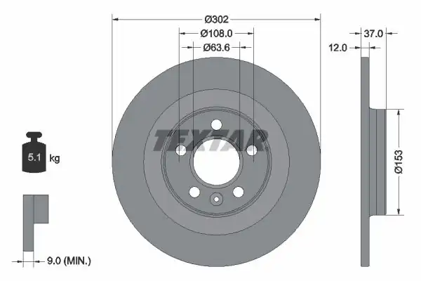 TEXTAR 92304703 | Fren Diski Xc40 17 Tkm Arka 2 Adet