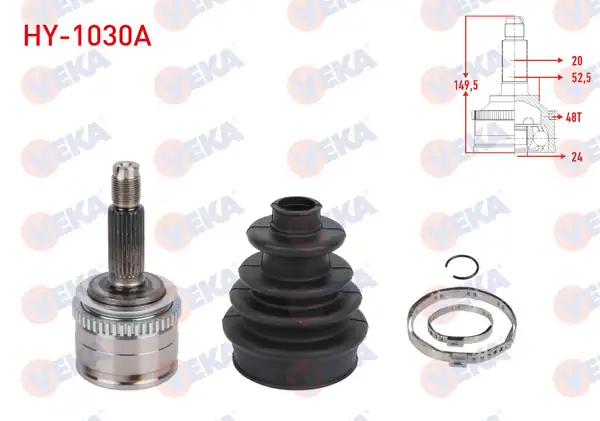 Veka Hy_ 1030a Aks Kafası Sol Sağ Ön Dış 24x20x52 5 Uzunluk 149 5mm ABS li 48 Dış Hyundai İ10 İ Pa 1 1 1 2i 2008 2013