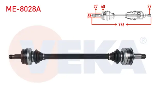 Veka Me 8028a Komple Aks Sol Sağ Arka ABS li 48 Dış Uzunluk 776mm Mercedes C Serisi W204 C 180 C 200 CDI C 250 CDI C 320 CDI A T 2007 2014