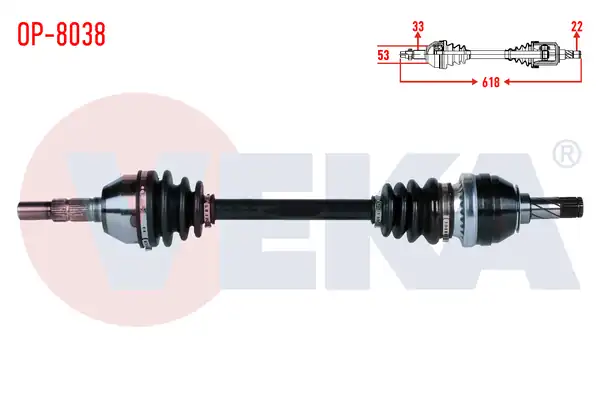 VEKA OP-8038 | Komple Aks Sol Ön Uzunluk 618mm Opel Astra J 1.4, 1.6 M-T 2009-2016