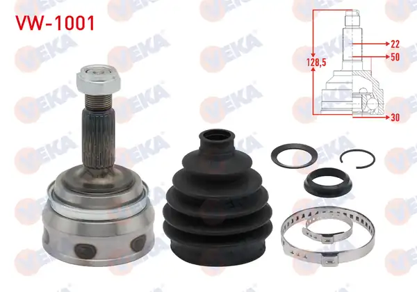 Veka VW 1001 Aks Kafası Sol Sağ Ön Dış Volkswagen Golf İ 17 1 1 22x30x50 Uzunluk 130 mm 1974 1985