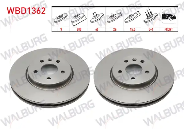 WALBURG WBD1362 | Fren Diski Ön Havalı 5 Bjn 300X26x60x45,50 Opel Astra K 1.6 CDTI-1.6İ-1.4İ 16 Jant 2015-| 2 Adet