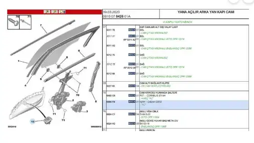 CITROEN C5 2009-2015 Model Arası Arka Cam Açma Düğmesi Oriijnal