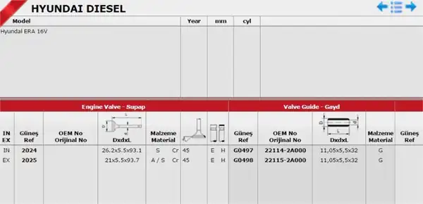 GÜNEŞ 2024-2025 | Subap Takım 16v Hyundai Accent Era Blue İ20 İ30 Getz Kia Rio Ceed Cerato D4fa 3 Tırnak