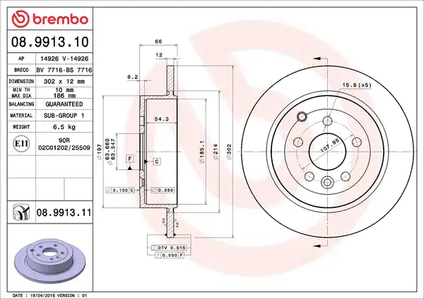 BREMBO 08-9913-11 | Fren Diski Arka Land Freelander2 06 15 UV Coated 2 Adet