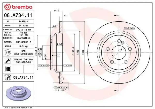 BREMBO 08-A734-11 | Fren Diski Arka UV Coated Mercedes Benz 2 Adet