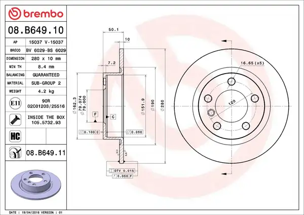 BREMBO 08-B649-10 | Fren Diski Arka Standard Mini 2 Adet