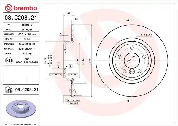 BREMBO 08.C208.21 | Fren Diski Arka UV Coated Jaguar | 2 Adet