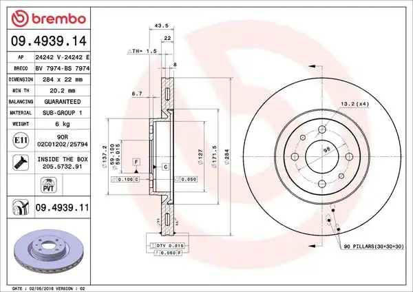 BREMBO 09.4939.11 | Fren Diski Ön UV Coated Fiat | 2 Adet
