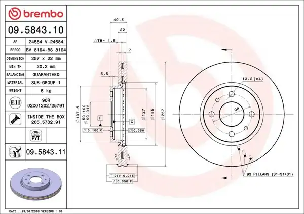 BREMBO 09.5843.11 | Fren Diski Ön UV Coated Alfa Romeo | 2 Adet