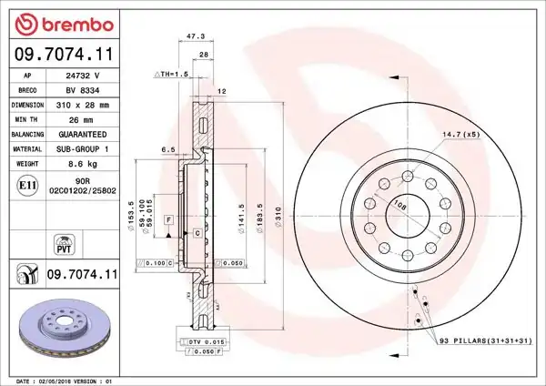 BREMBO 09.7074.11 | Fren Diski Ön UV Coated Alfa Romeo | 2 Adet