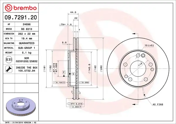 BREMBO 09-7291-20 | Fren Diski Ön Standard Mercedes Benz 2 Adet W201 2 3 2 6 Havalı