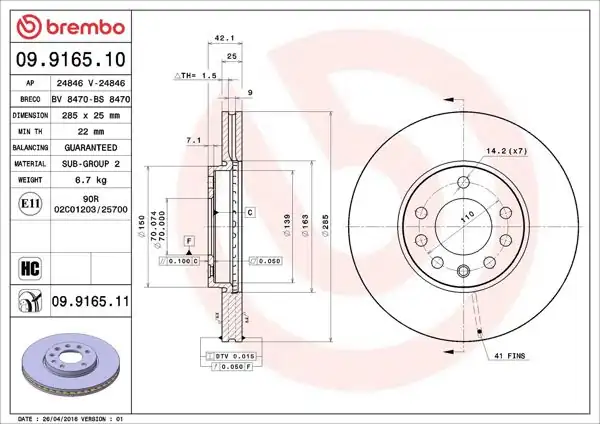 BREMBO 09.9165.10 | Fren Diski Ön Havalandırmalı Vectra C 5 Bijon 2 Adet
