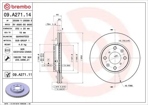 BREMBO 09.A271.11 | Fren Diski Ön UV Coated Opel | 2 Adet