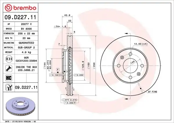 BREMBO 09.D227.11 | Fren Diski Ön UV Coated Hyundai | 2 Adet