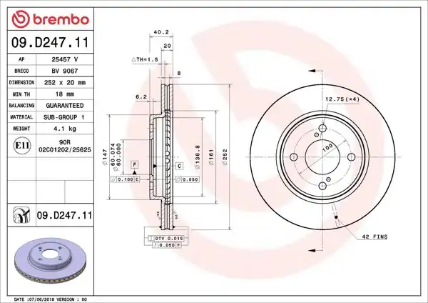 BREMBO 09.D247.11 | Fren Diski Ön UV Coated Suzuki | 2 Adet