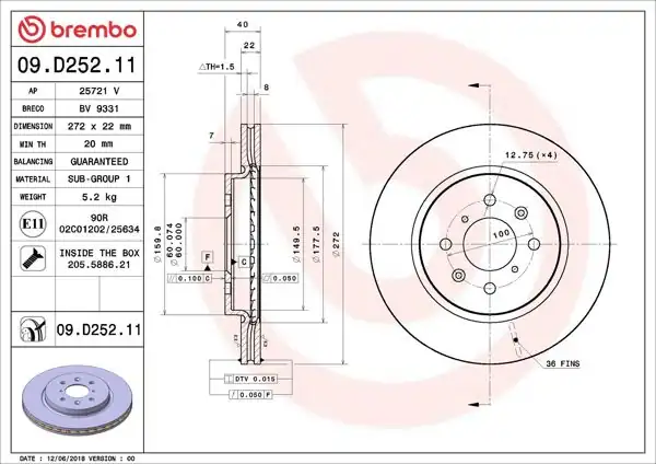 BREMBO 09.D252.11 | Fren Diski Ön UV Coated Suzuki | 2 Adet