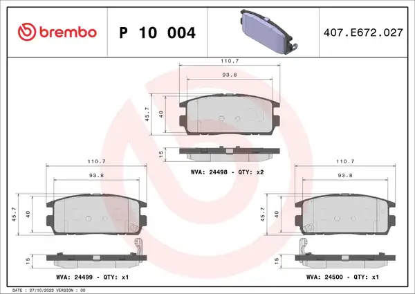 BREMBO P10004 | Fren Balatası Arka-(Chevrolet Captiva 07 / 12 / Opel Antara 07 / 12)