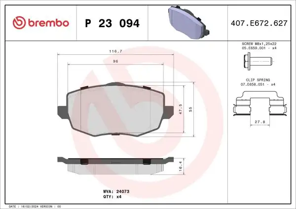 BREMBO P23094 | Fren Balatası Ön Low-Met Lancıa