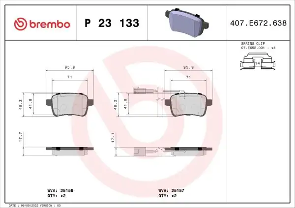 BREMBO P23133 | Fren Balatası Arka Alfa Romeo Giulietta 09-13 1.4 TB 1.6 JTD