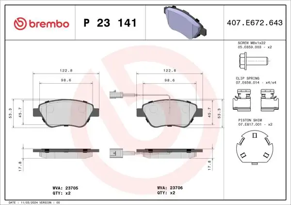 BREMBO P23141 | Fren Balatası Ön Low-Met Alfa Romeo Fiat 500/500C Panda Fiorino Albea Linea Doblo Nemo Bipper