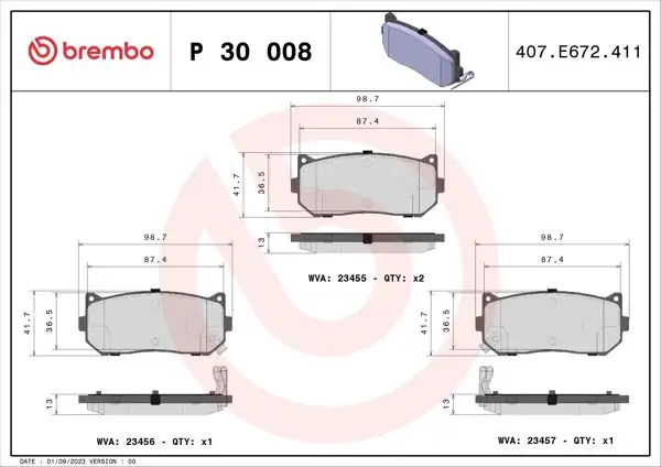 BREMBO P30008 | Fren Balatası Arka Low-Met Kia