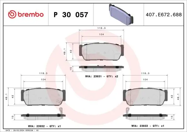 BREMBO P30057 | Fren Balatası Arka Low-Met Kia